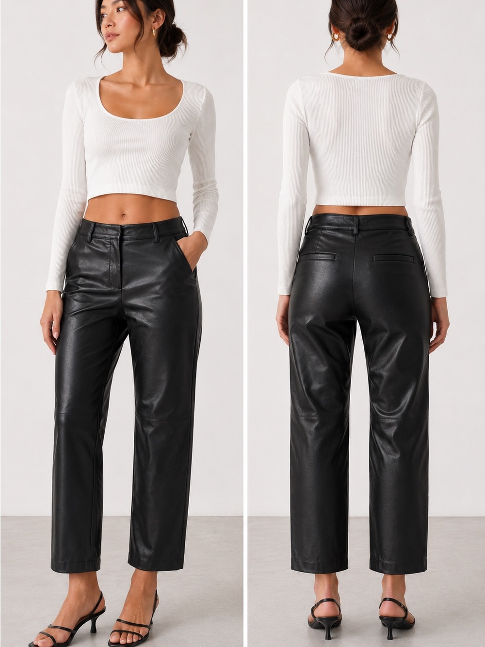 Babaton Black Straight-Leg Vegan Leather Pants